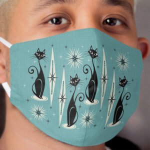 Mid Century Meow on Blue Cloth Face Mask