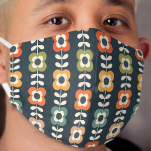 Mod Flowers in Retro Colors on Charcoal Cloth Face Mask