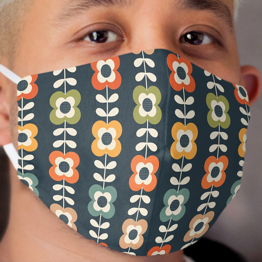 Mod Flowers in Retro Colors on Charcoal Cloth Face Mask