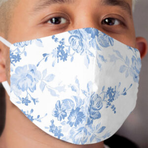 Modern navy blue white watercolor elegant floral Cloth Face Mask