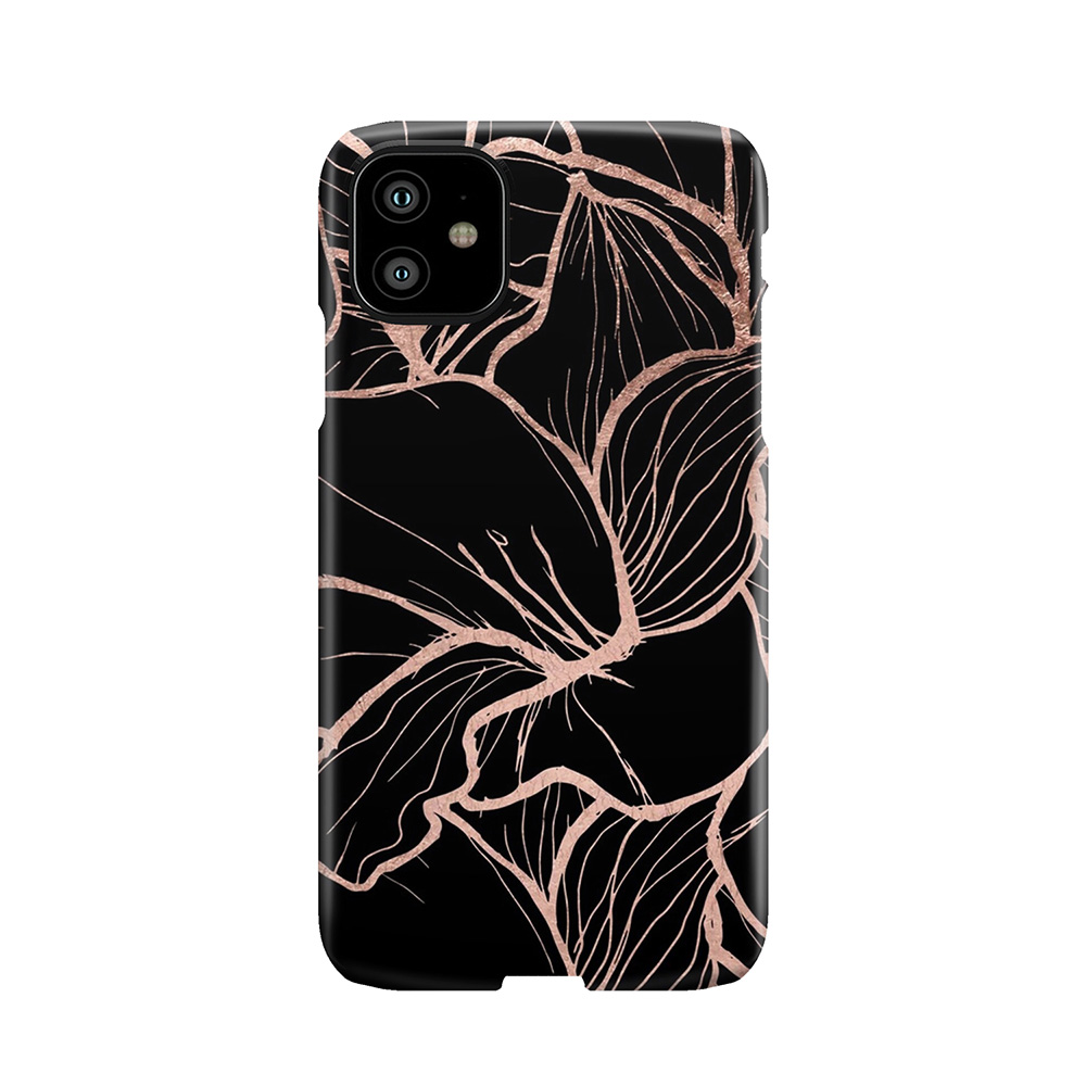 Modern Rose Gold Abstract Handdrawn Floral Pattern On Black Phone Case