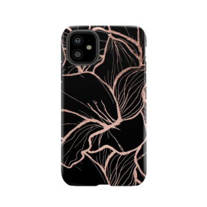 Modern Rose Gold Abstract Handdrawn Floral Pattern On Black Tough Phone Case