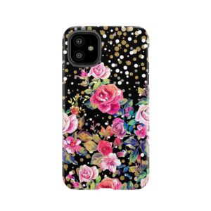 Modern Watercolor Spring Floral And Gold Dots Pattern Tough Phone Case
