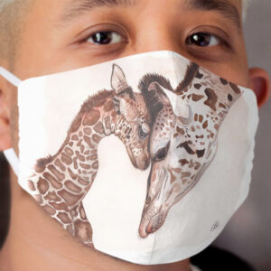 Mom and Baby Giraffe Watercolor Painting Cloth Face Mask