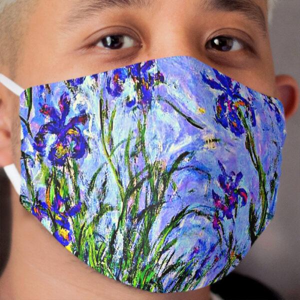 Monet Masterpiece - Irises, painting by Claude Monet Cloth Face Mask