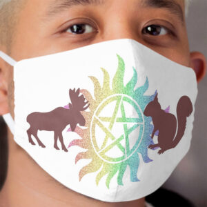 Moose and Squirrel w/Rainbow Anti possession Symbol Cloth Face Mask