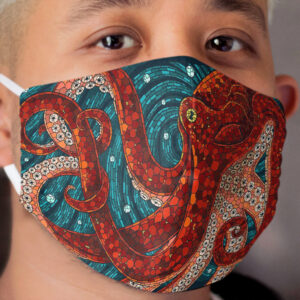 Mosaic style red octopus Cloth Face Mask