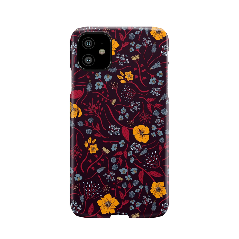 Mustard Yellow, Burgundy & Blue Floral Pattern Phone Case