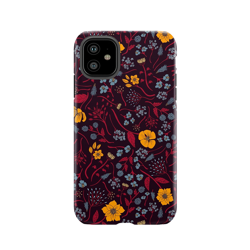 Mustard Yellow, Burgundy & Blue Floral Pattern Tough Phone Case