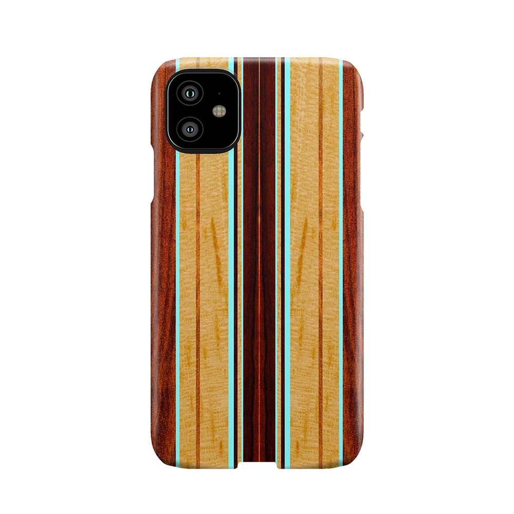 Nalu Hou Faux Koa Wood Hawaiian Surfboard - Aqua Phone Case