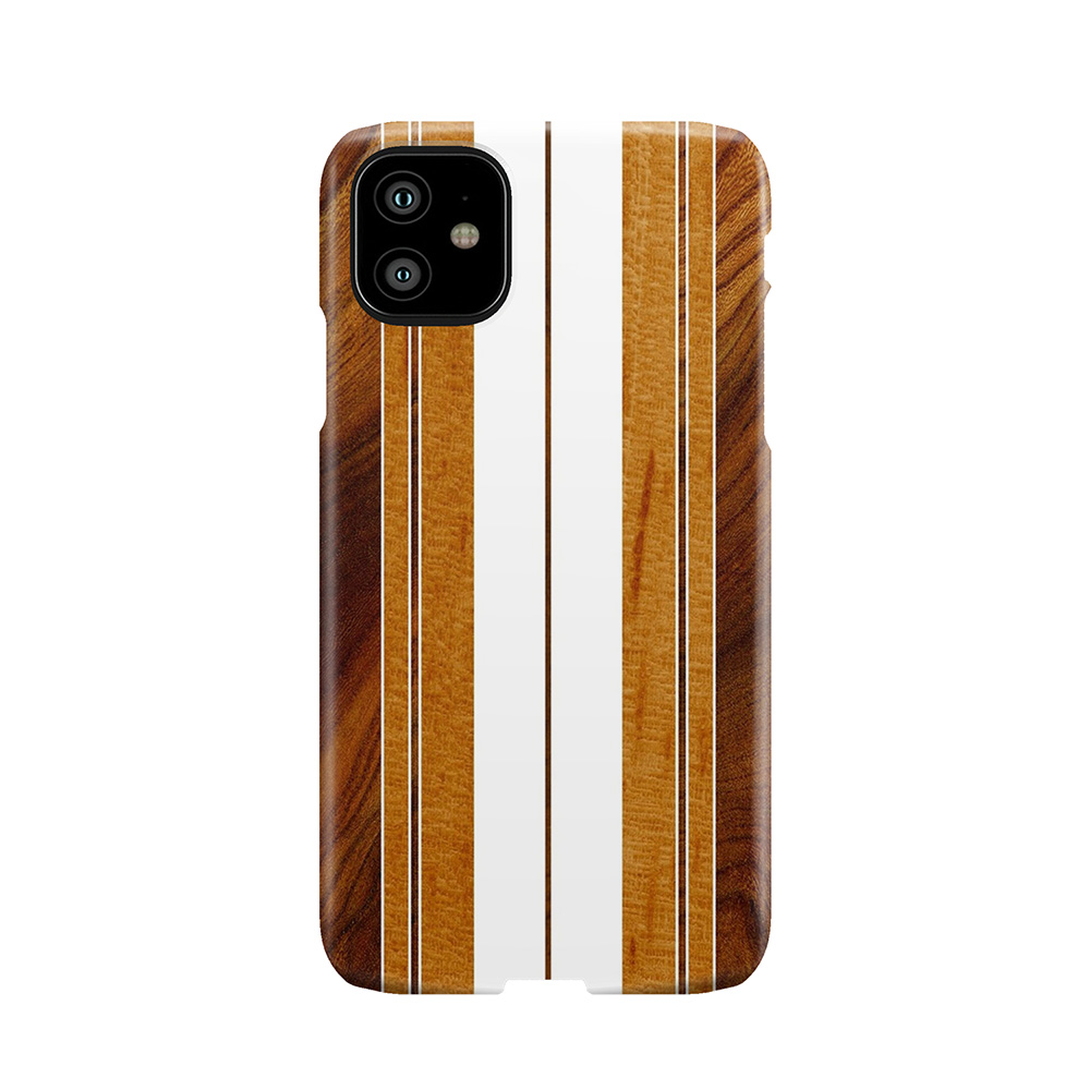 Nalu Mua Hawaiian Faux Koa Wood Surfboard - White Phone Case