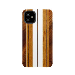 Nalu Mua Hawaiian Faux Koa Wood Surfboard - White Tough Phone Case