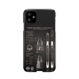 Nasa Spacex Crew Dragon Spacecraft & Falcon 9 Rocket Blueprint In High Resolution (Black) Phone Case