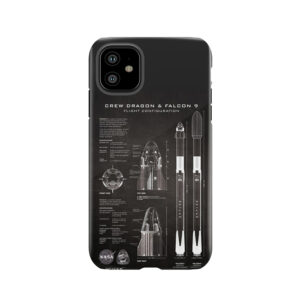 Nasa Spacex Crew Dragon Spacecraft & Falcon 9 Rocket Blueprint In High Resolution (Black) Tough Phone Case
