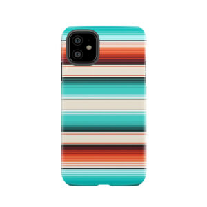 Navajo White, Turquoise And Burnt Orange Southwest Serape Blanket Stripes Tough Phone Case