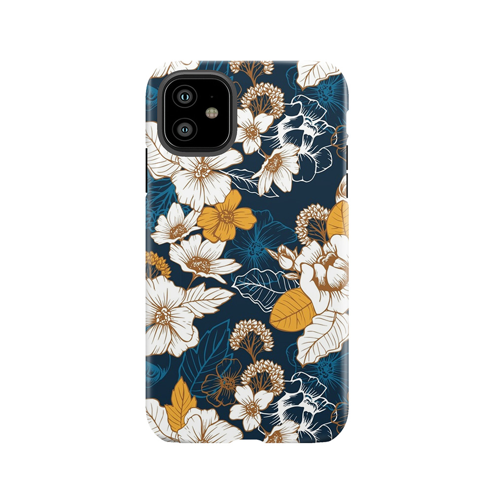 Navy And Gold Peony And Blossom Seamless Pattern Tough Phone Case