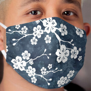 Navy and white cherry blossom pattern Cloth Face Mask
