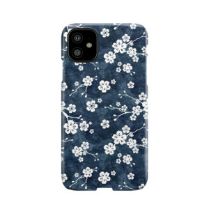 Navy And White Cherry Blossom Pattern Phone Case