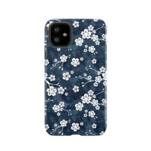 Navy And White Cherry Blossom Pattern Tough Phone Case