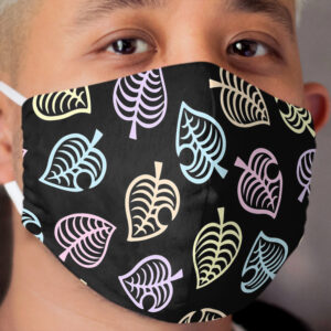 Nook Rainbow Pastel Leaf Pattern Black - Animal Crossing New Horizons Cloth Face Mask
