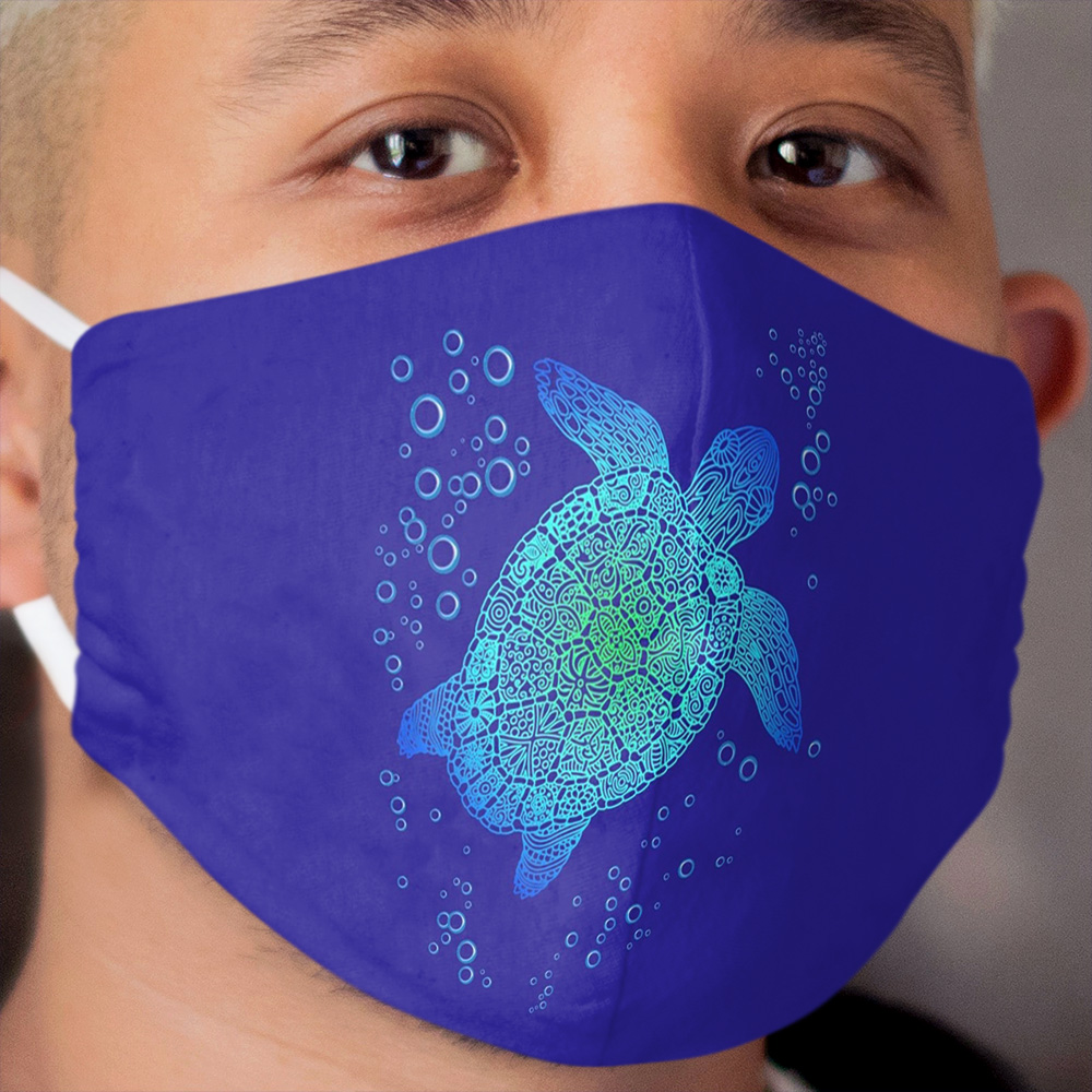 Ocean Blue Tribal Sea Turtle Honu Turtle Lover Gift Cloth Face Mask