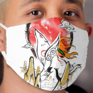 Okami Video Game - Beautiful Watercolor Illustration - Wolf God Cloth Face Mask