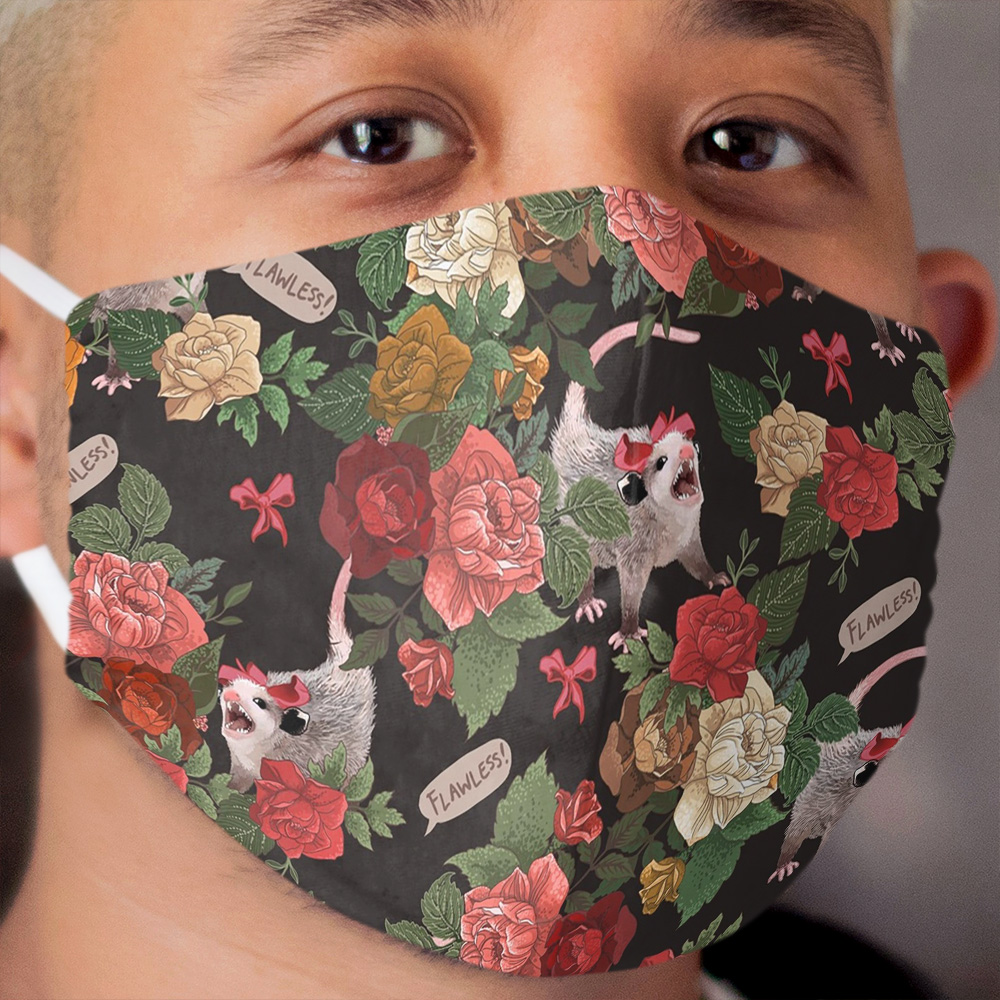 Opossum Floral Pattern (with text) Cloth Face Mask