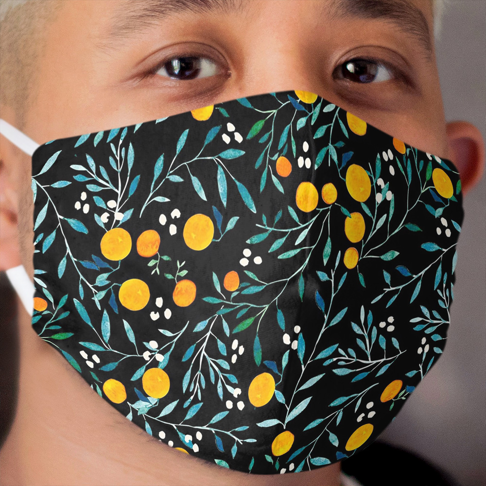 Oranges on Black Cloth Face Mask