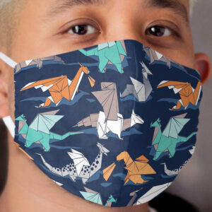 Origami dragon friends // oxford navy blue background Cloth Face Mask
