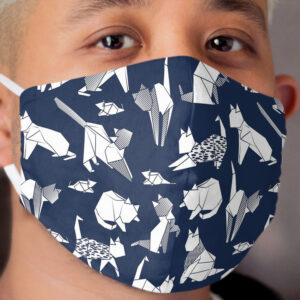 Origami kitten friends // blue navy background paper cats Cloth Face Mask