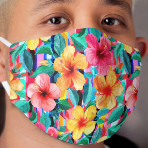 OTT Maximalist Hawaiian Hibiscus Floral with Stripes Cloth Face Mask