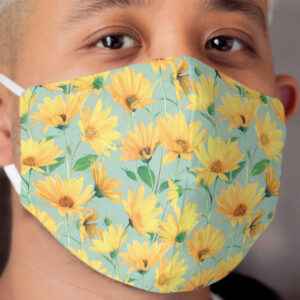 Painted Golden Yellow Daisies on soft sage green Cloth Face Mask