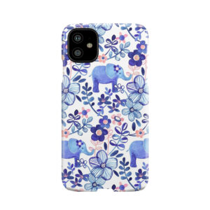 Pale Coral, White And Purple Elephant And Floral Watercolor Pattern Phone Case