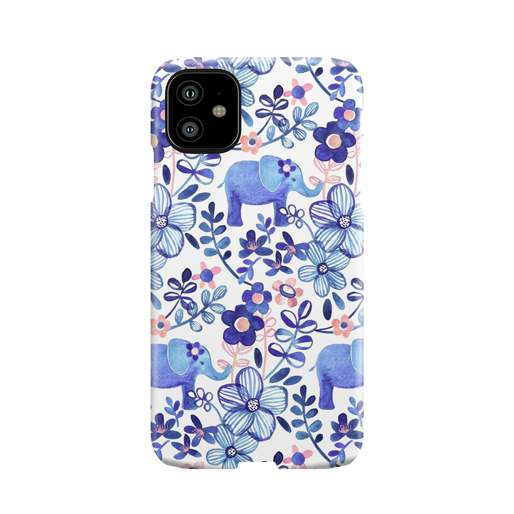 Pale Coral, White And Purple Elephant And Floral Watercolor Pattern Phone Case