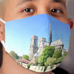 Paris: Notre Dame and Cherry Blossoms Cloth Face Mask