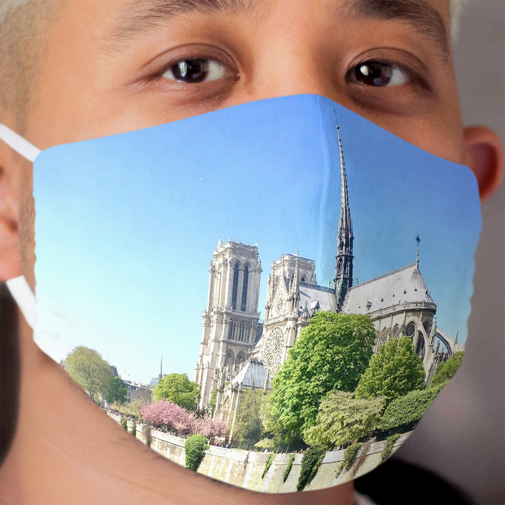 Paris: Notre Dame and Cherry Blossoms Cloth Face Mask