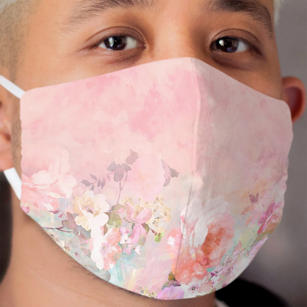 Pastel blush watercolor ombre floral watercolor Cloth Face Mask