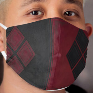Patchwork Red & Black Leather Effect Motley with Diamond Patches 4 Cloth Face Mask