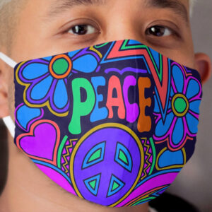 Peace and Love Flowers and Stars Hippie Design Cloth Face Mask
