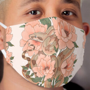 Peaches the Boa constrictor with Peonies Cloth Face Mask