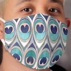 Peacock Feathers Eye // teal blue and metal coral rose Cloth Face Mask