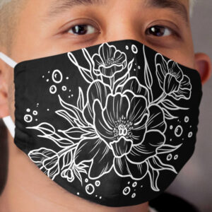 Peonies and Bubbles in Black Cloth Face Mask