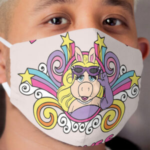 Piggy Approves 70s 80s Retro Vintage Stars Rainbow Cloth Face Mask