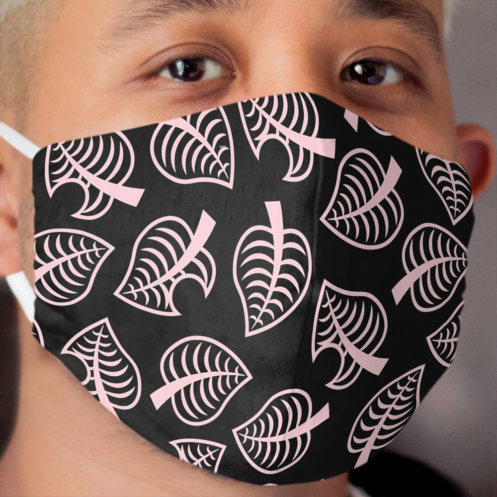 Pink and Black Animal Crossing New Horizons Inspired Leaf Design Cloth Face Mask