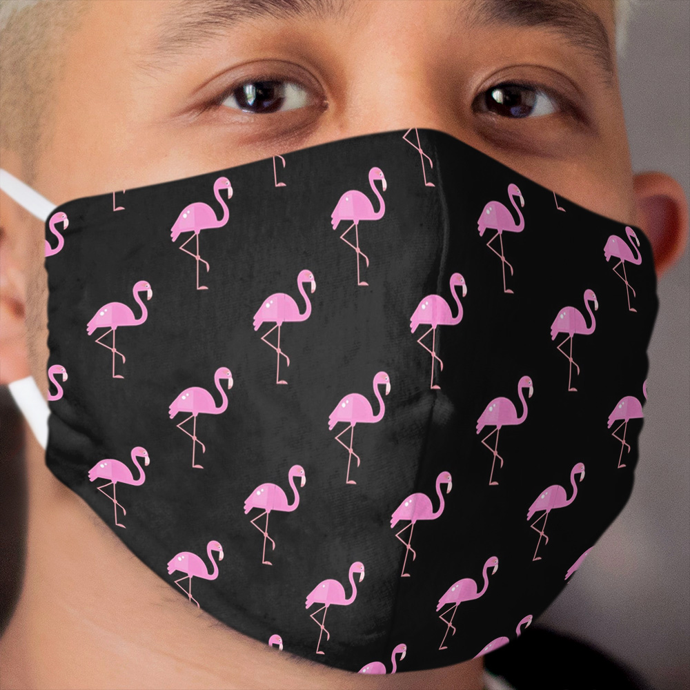 Pink Flamingo Bird black Cloth Face Mask