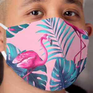 Pink Flamingo with Monstera Plant Cloth Face Mask
