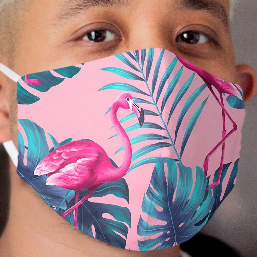 Pink Flamingo with Monstera Plant Cloth Face Mask