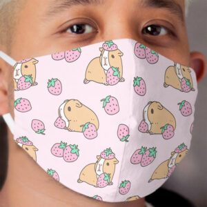 Pink Guinea Pig and Strawberry Pattern Cloth Face Mask