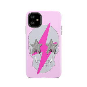 Pink Lightning Bolt Glittery Star Eyed Skull Tough Phone Case