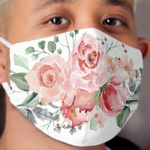 Pink Roses Watercolor Bouquet Cloth Face Mask